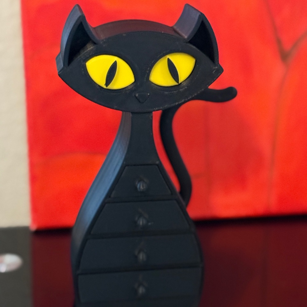 Halloween Black Jewelry Cat Figurine with Yellow Eyes - Picture 3 of 8